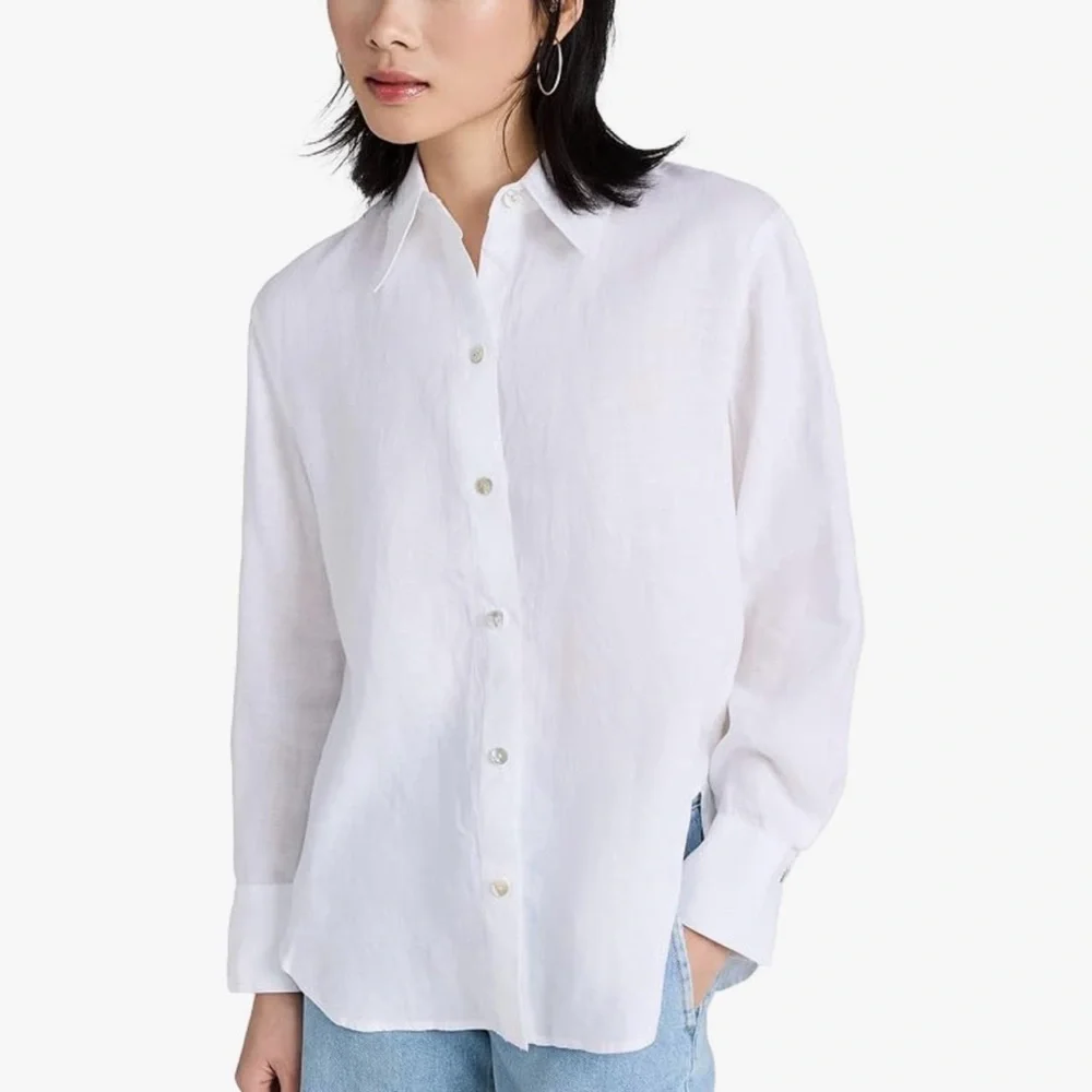 Vince Classic White linen blend Button-Up Shirt size M - Picture 2 of 16